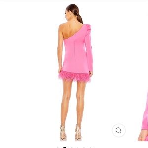 MAC DUGGAL Feather trim one shoulder draped mini dress